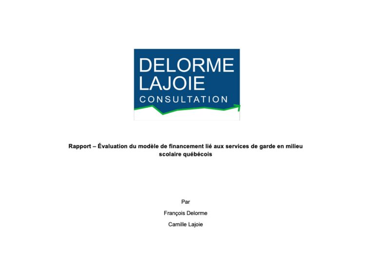 Rapport – Évaluation du modèle de financement lié aux services de garde en milieu scolaire québécois